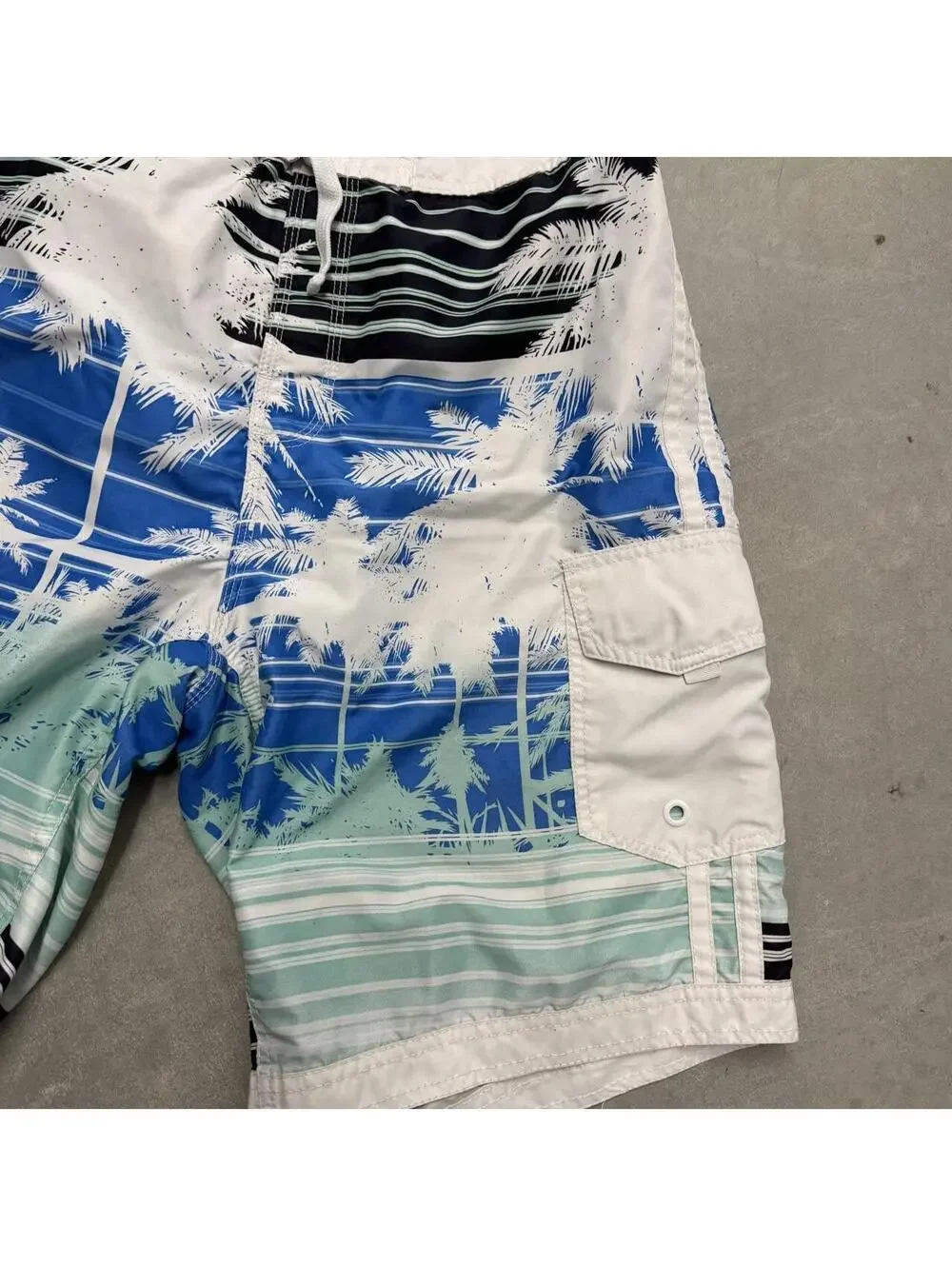 Y2K US Apparel Blue and White Beachy Men's Swimsuit Sized Large